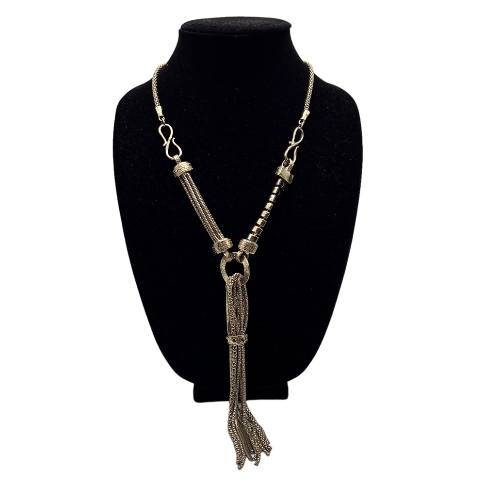 Erika Lyons Gold Tone Chain Long Tassel Necklace Lariat Classy Statement